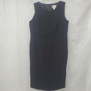 Little Black Midi Dress Sleeveless Round Neck Stretch Ribbon Bow Waist